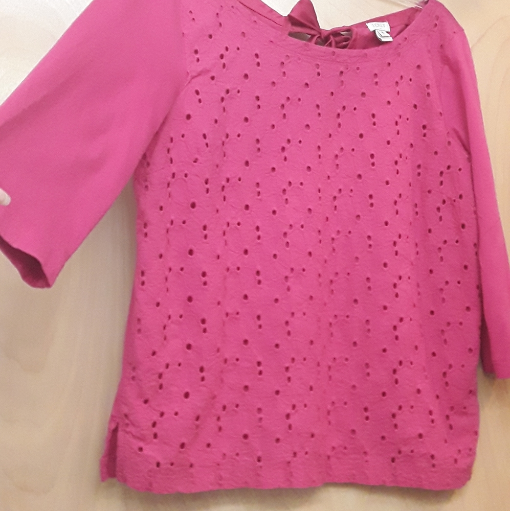 J.Crew Hot Pink eyelet tie bow back top M